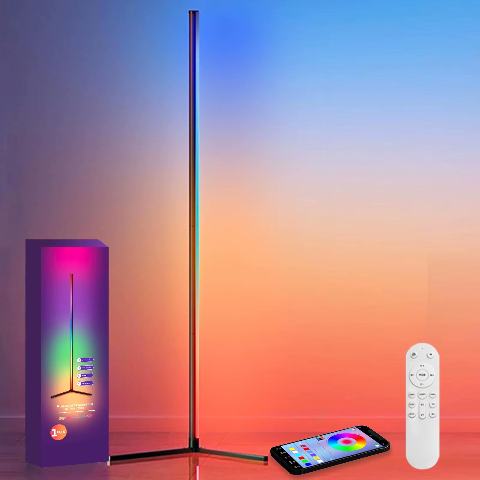2PC/1PC LED Floor Lamp, 160CM/63IN RGB Corner Lamp Works with App/Remote Control, Smart Corner Light with 16 Million DIY Colors,