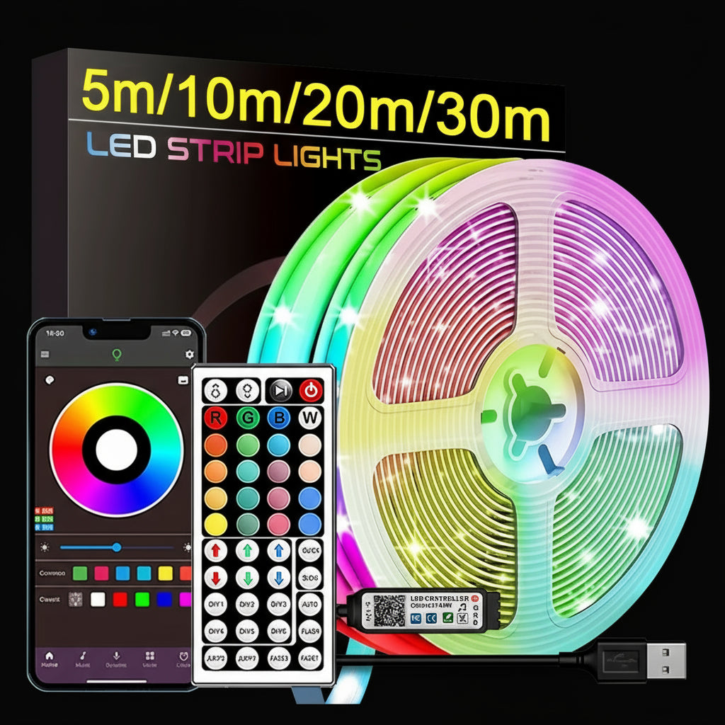 RGB Led Strip Lights 5M 10M 20M 30M Led Room Light with APP Control Flexible Ribbon Luces Led Tape for Room Bedroom Decoration