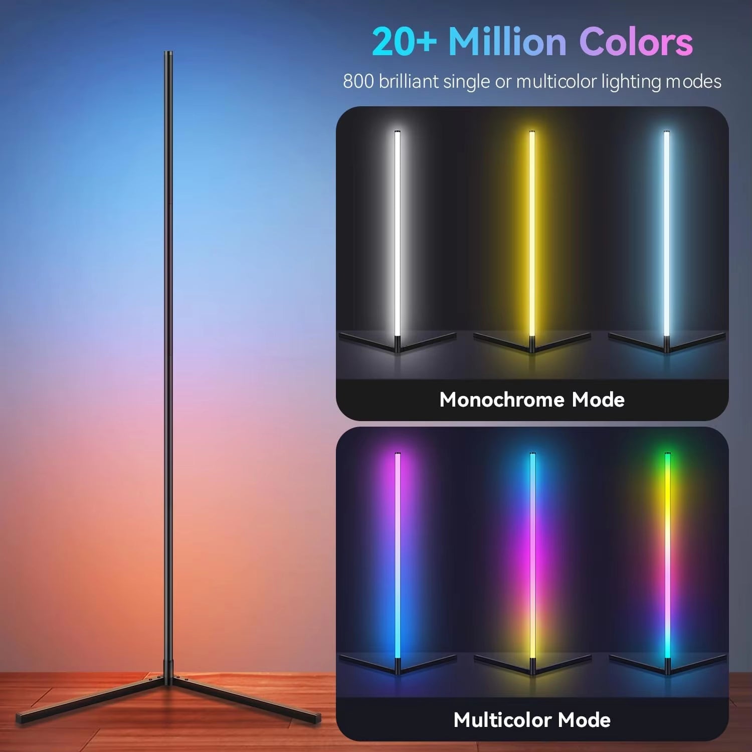 2PC/1PC LED Floor Lamp, 160CM/63IN RGB Corner Lamp Works with App/Remote Control, Smart Corner Light with 16 Million DIY Colors,
