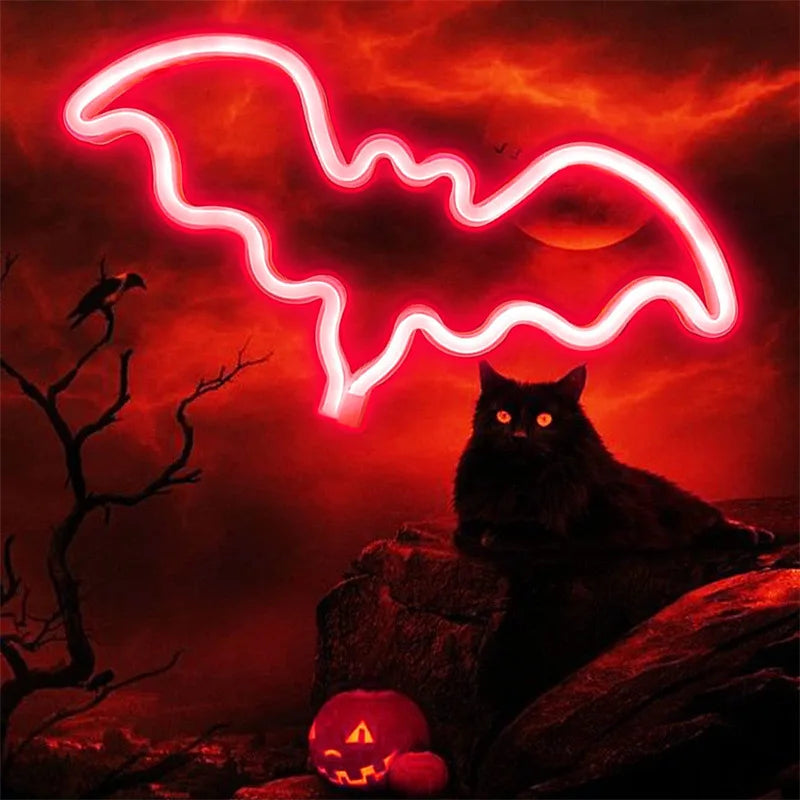 Halloween Custom Led Neon Sign Bat Ghost Animal Shape Atmosphere Decoration Villa Party Night Light USB or Battery Powered