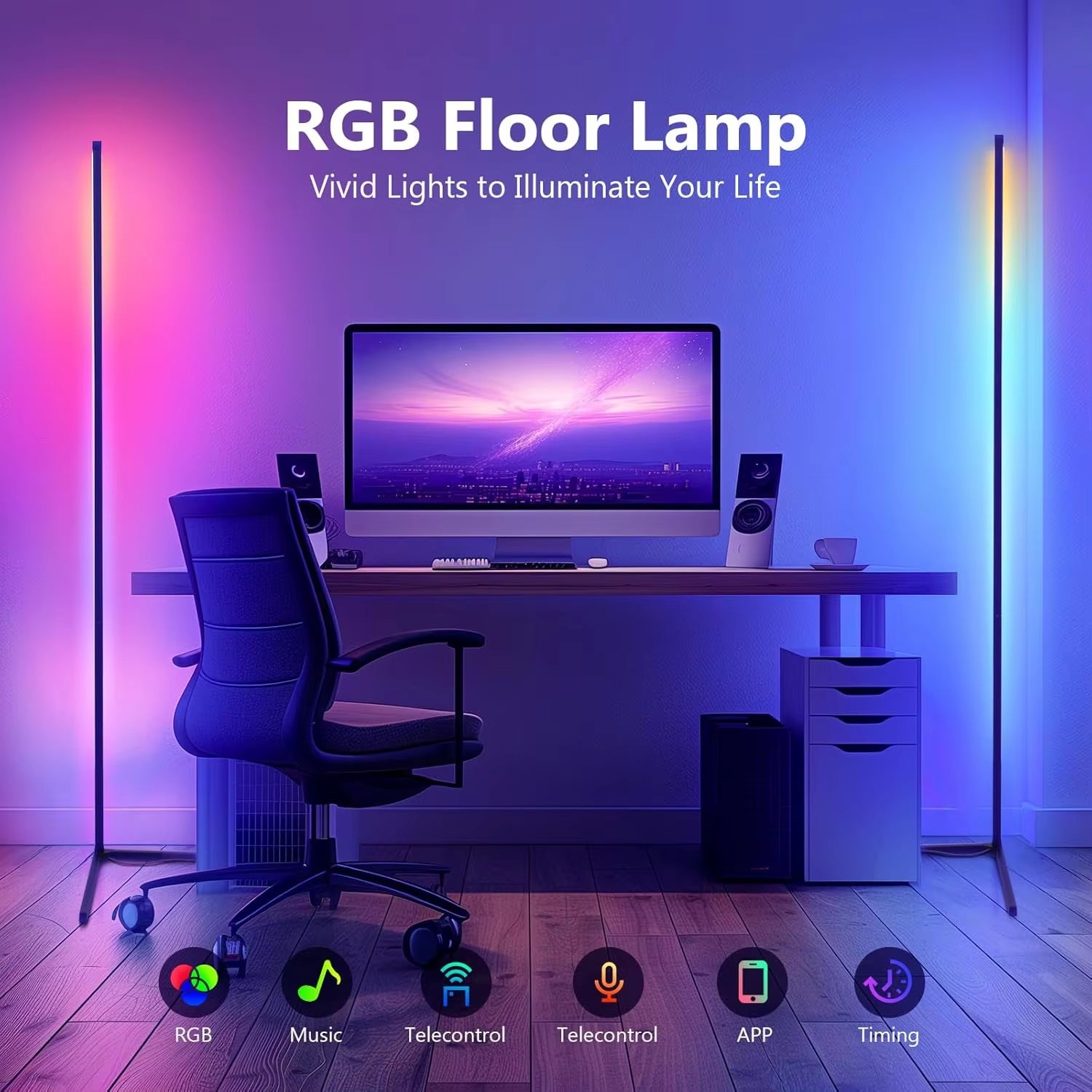 2PC/1PC LED Floor Lamp, 160CM/63IN RGB Corner Lamp Works with App/Remote Control, Smart Corner Light with 16 Million DIY Colors,