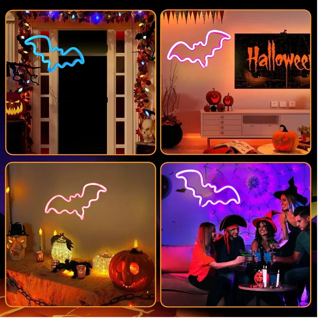 Halloween Custom Led Neon Sign Bat Ghost Animal Shape Atmosphere Decoration Villa Party Night Light USB or Battery Powered