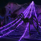Glow in the Dark Spider Web Halloween Outdoor Decorations Fake Realistic Spider Lights Yard/Garden Decor Day of the Dead Props