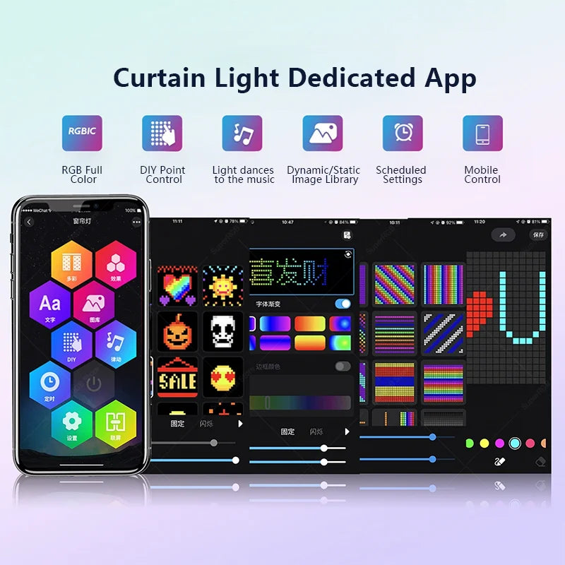 400 LED Smart Curtain Lights String Lights with Smart App Remote Control Music Sync Christmas Curtain String Outdoor Fairy Light