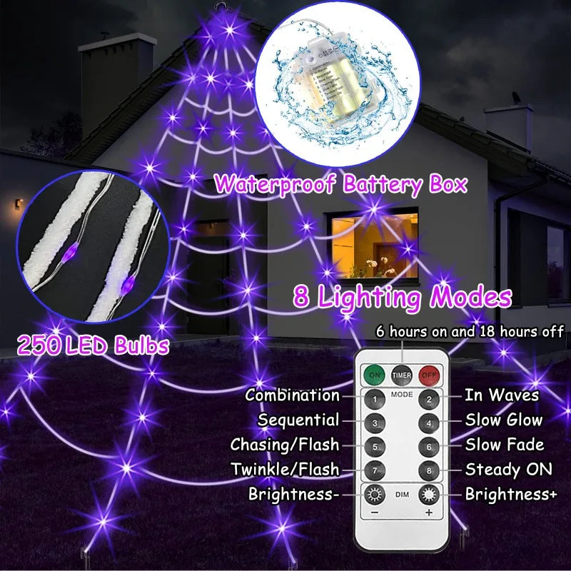 Glow in the Dark Spider Web Halloween Outdoor Decorations Fake Realistic Spider Lights Yard/Garden Decor Day of the Dead Props