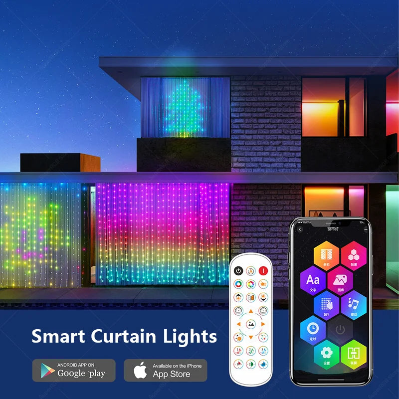 400 LED Smart Curtain Lights String Lights with Smart App Remote Control Music Sync Christmas Curtain String Outdoor Fairy Light
