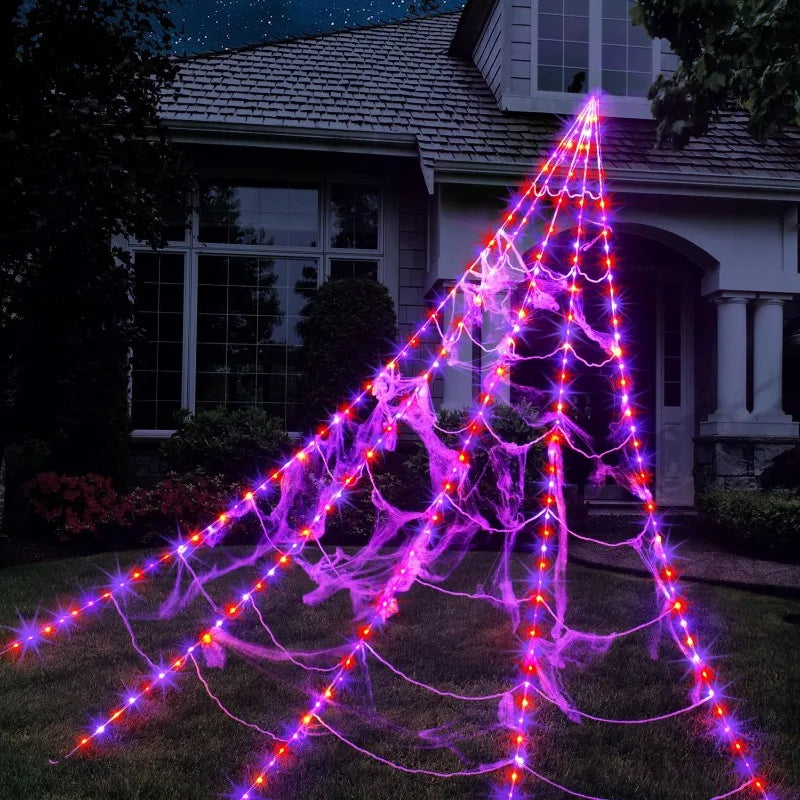 Glow in the Dark Spider Web Halloween Outdoor Decorations Fake Realistic Spider Lights Yard/Garden Decor Day of the Dead Props