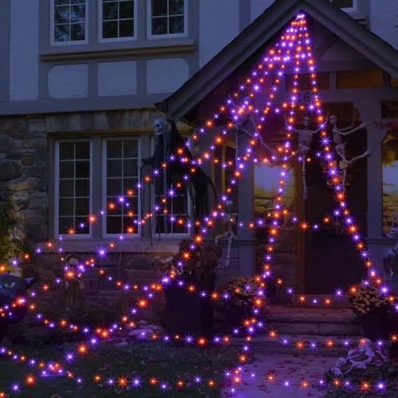 Glow in the Dark Spider Web Halloween Outdoor Decorations Fake Realistic Spider Lights Yard/Garden Decor Day of the Dead Props