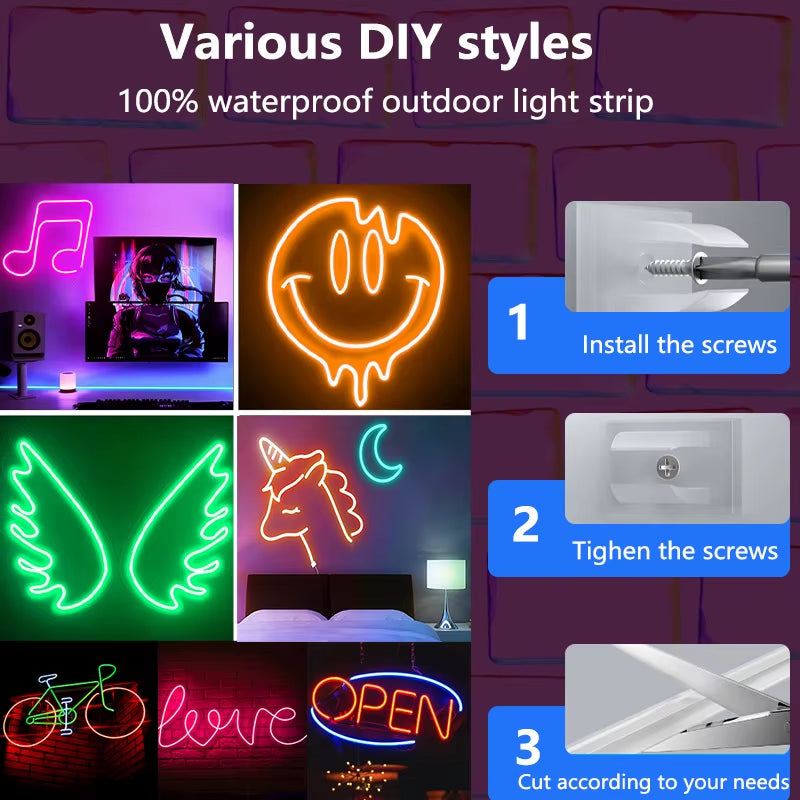 TUYA Neon LED Strip Lights 5V 84Leds/M Silicone Neon Rope Light with Alexa Wifi APP Control Music Sync RGB Strip Tape for Room