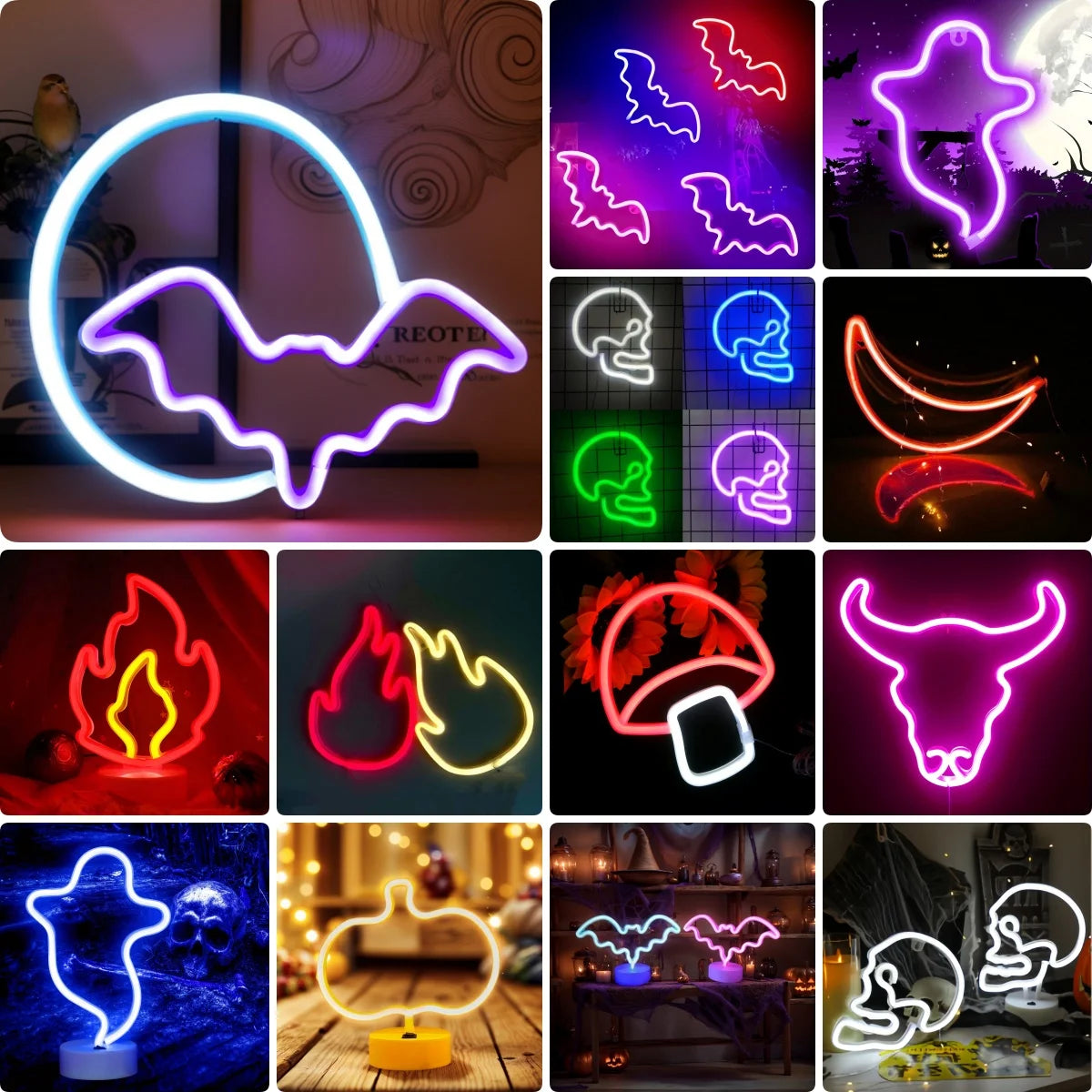 Halloween Custom Led Neon Sign Bat Ghost Animal Shape Atmosphere Decoration Villa Party Night Light USB or Battery Powered
